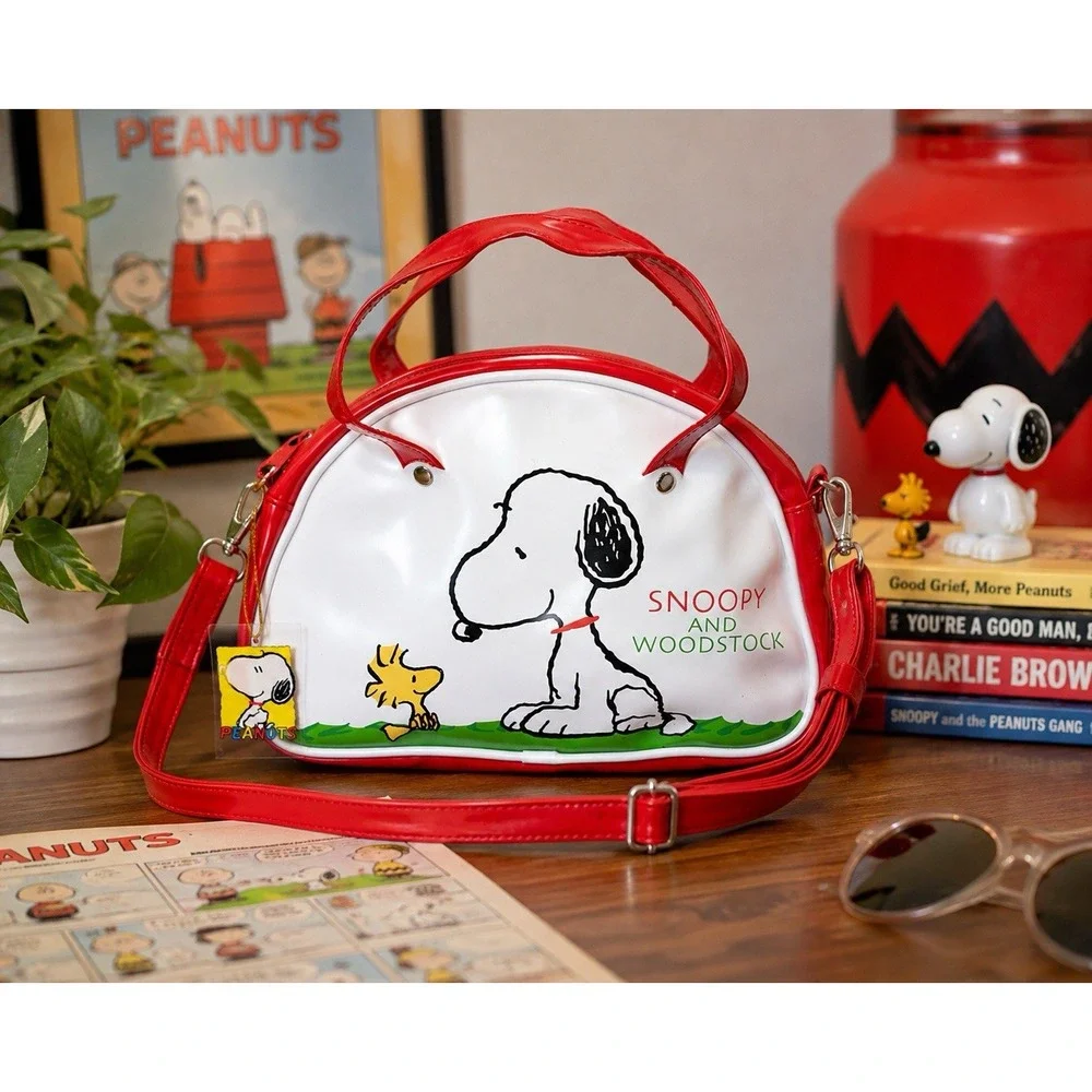 Vintage Peanuts Snoopy Woodstock Vinyl Shoulder Bag Red White Green NWT